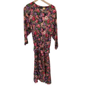 Carole Little Vintage Maxi Prairie Floral Dress Peplum Tied DROP Waist Front SIZ